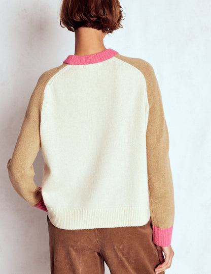 Marion Merino Sweater-Warm Ivory, Colourblock
