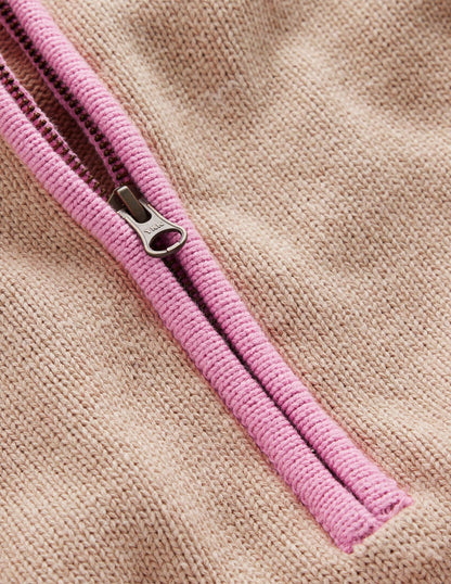 Lucy Half Zip Sweater-Chinchilla Melange, Green Fir