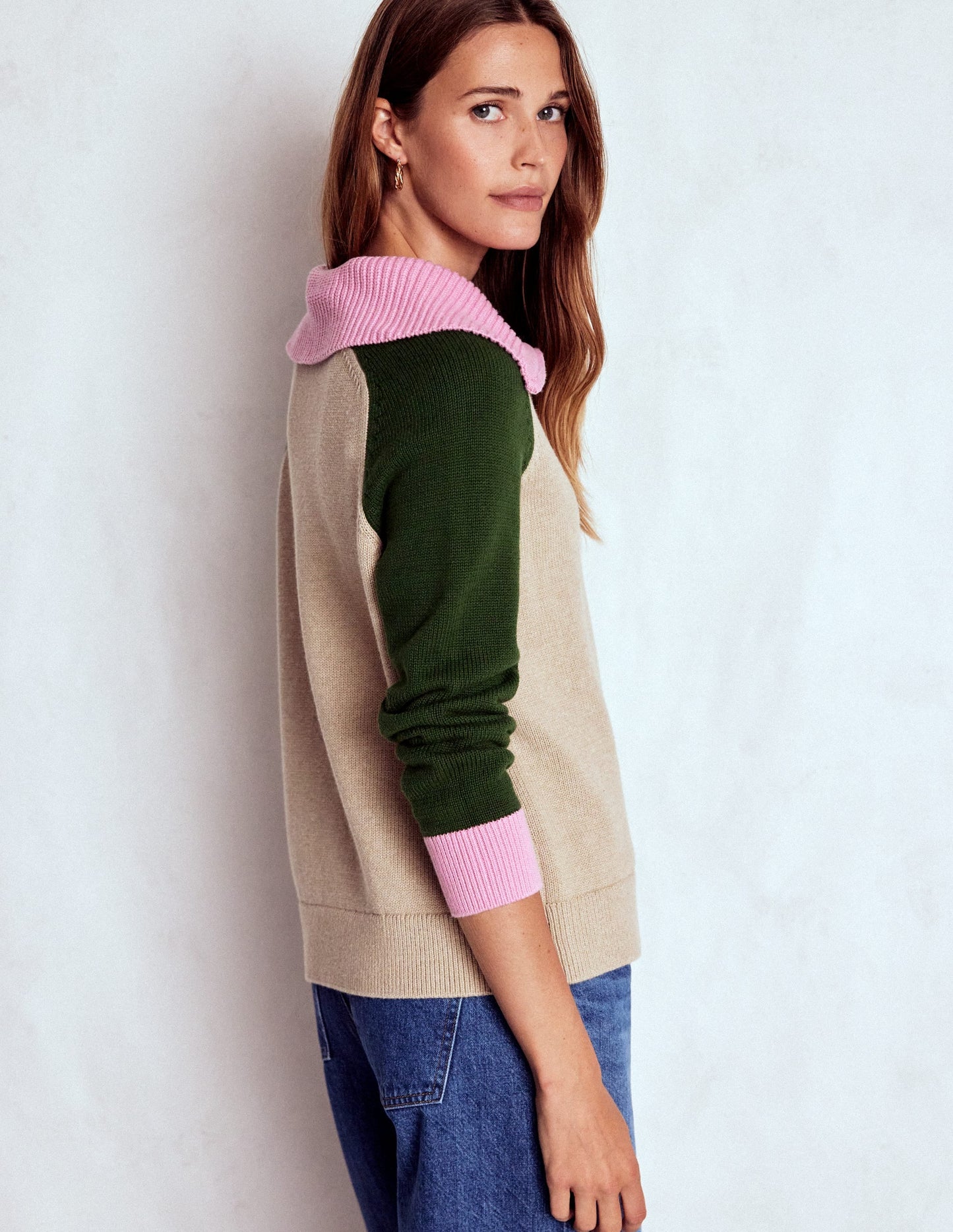 Lucy Half Zip Sweater-Chinchilla Melange, Green Fir