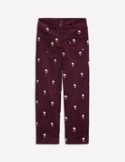 Primrose Cord Pants-Dark Cherry Embroidery
