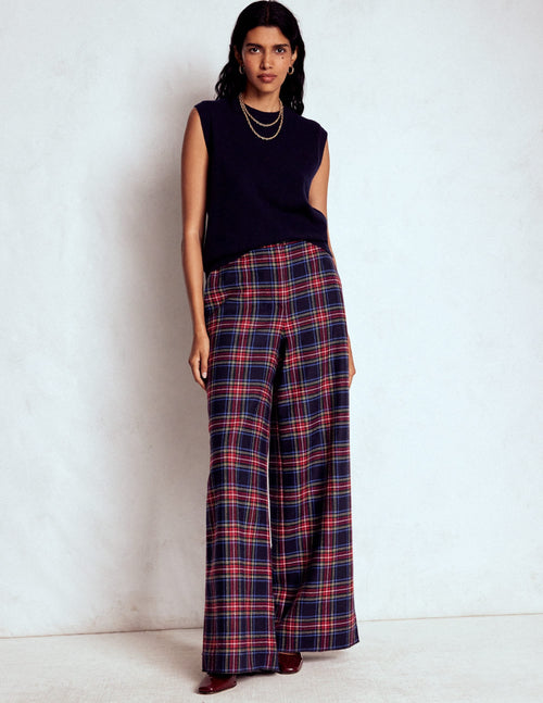 Belgravia Wool Blend Pants-Navy, Green and Red Check