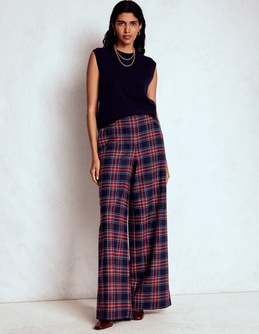 Belgravia Wool Blend Pants-Navy, Green and Red Check