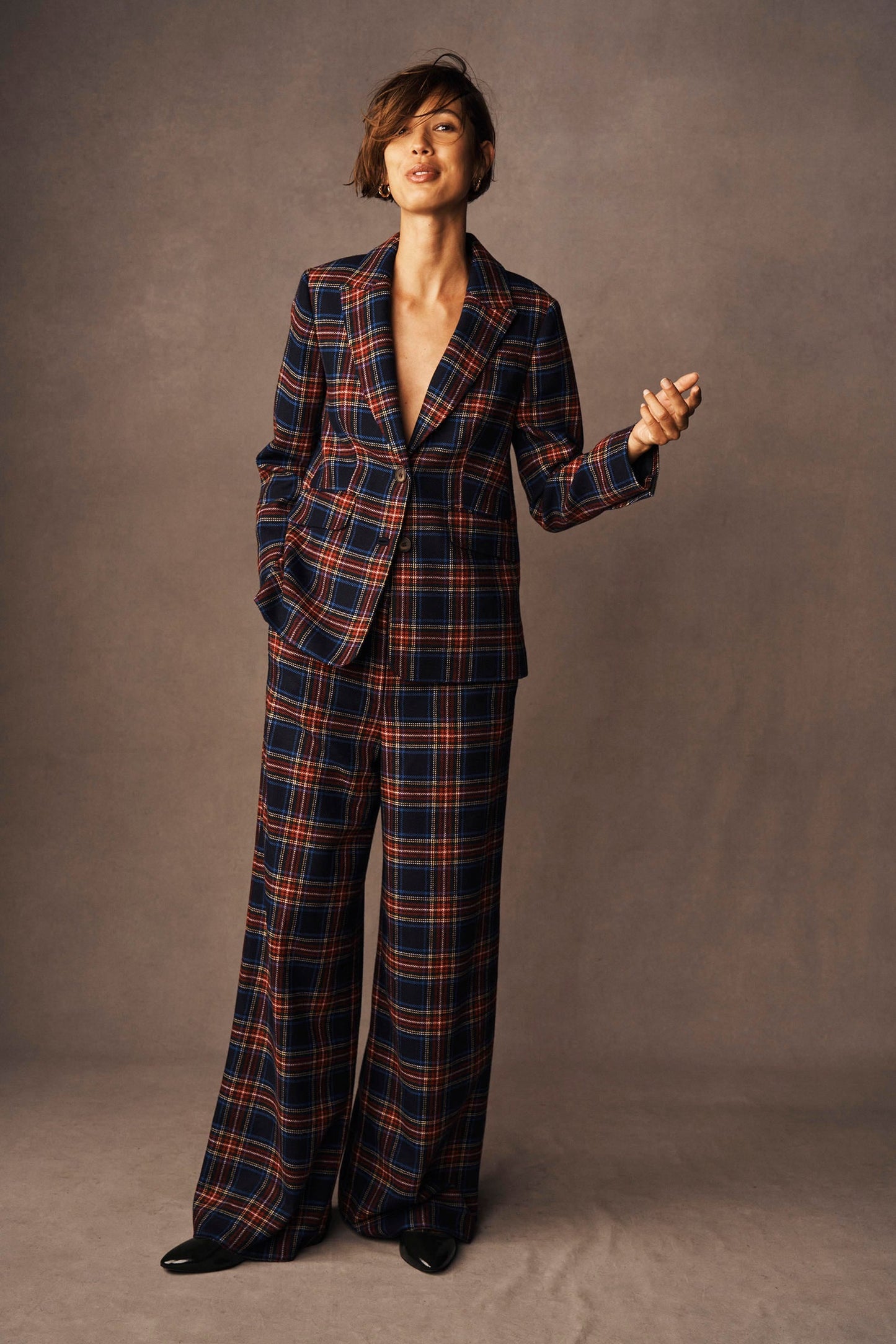Belgravia Wool Blend Pants-Navy, Green and Red Check