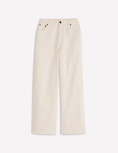 Relaxed Wide Leg  Jeans-Ecru