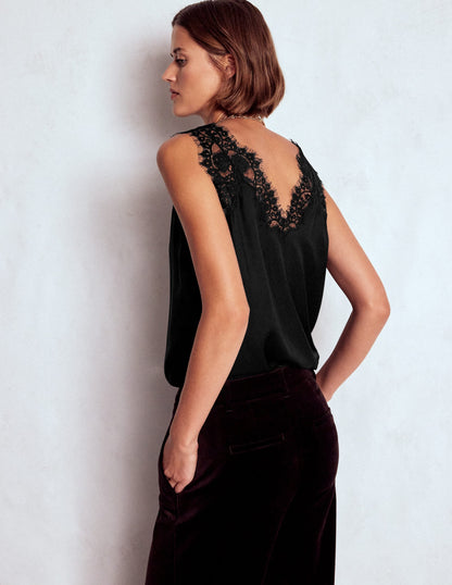 Ara Silk Blend Lace Cami-Black