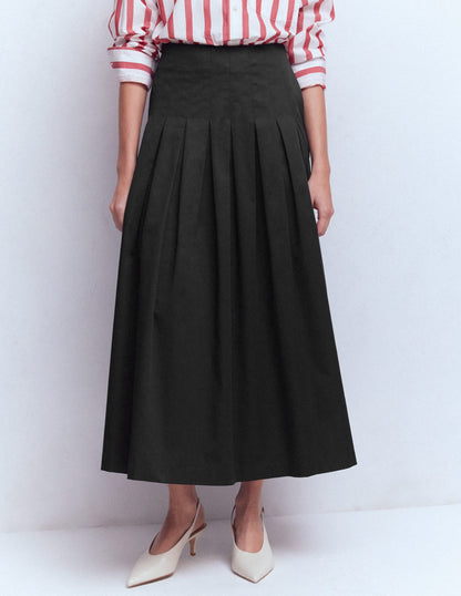 Valentina Cotton Sateen Skirt-Black