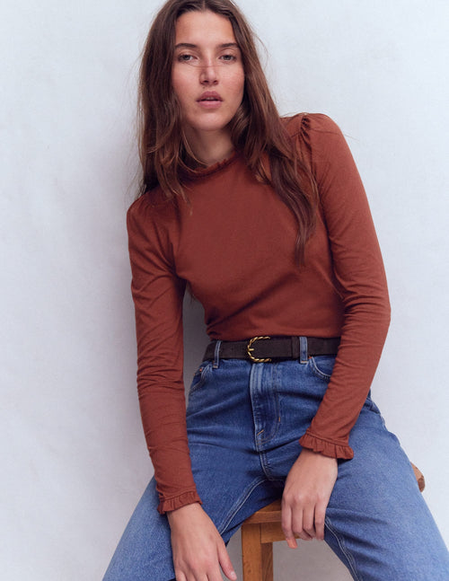 Supersoft Frill Detail Top-Roasted Brown