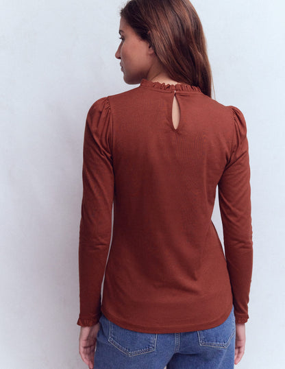 Supersoft Frill Detail Top-Roasted Brown