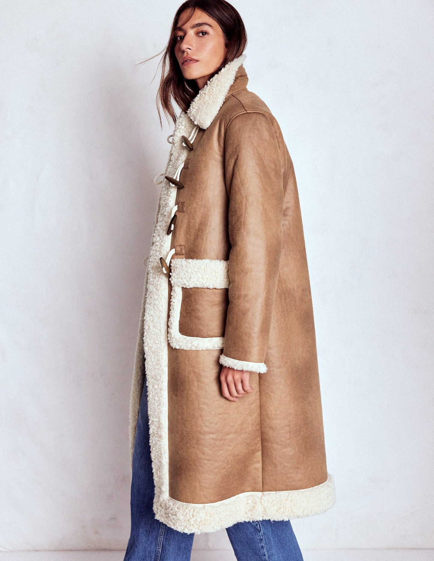 Borg Duffle Coat-Camel, Natural Borg