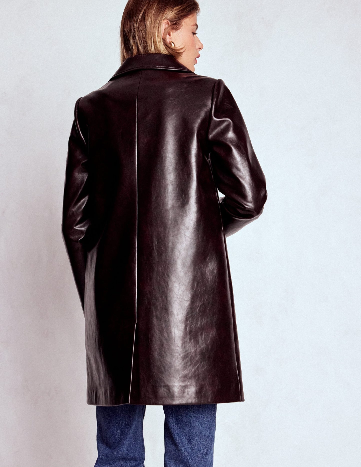 Carlisle Faux Leather Coat-Dark Cherry