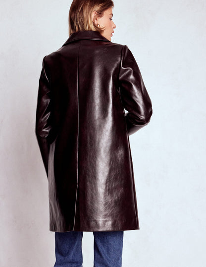 Carlisle Faux Leather Coat-Dark Cherry