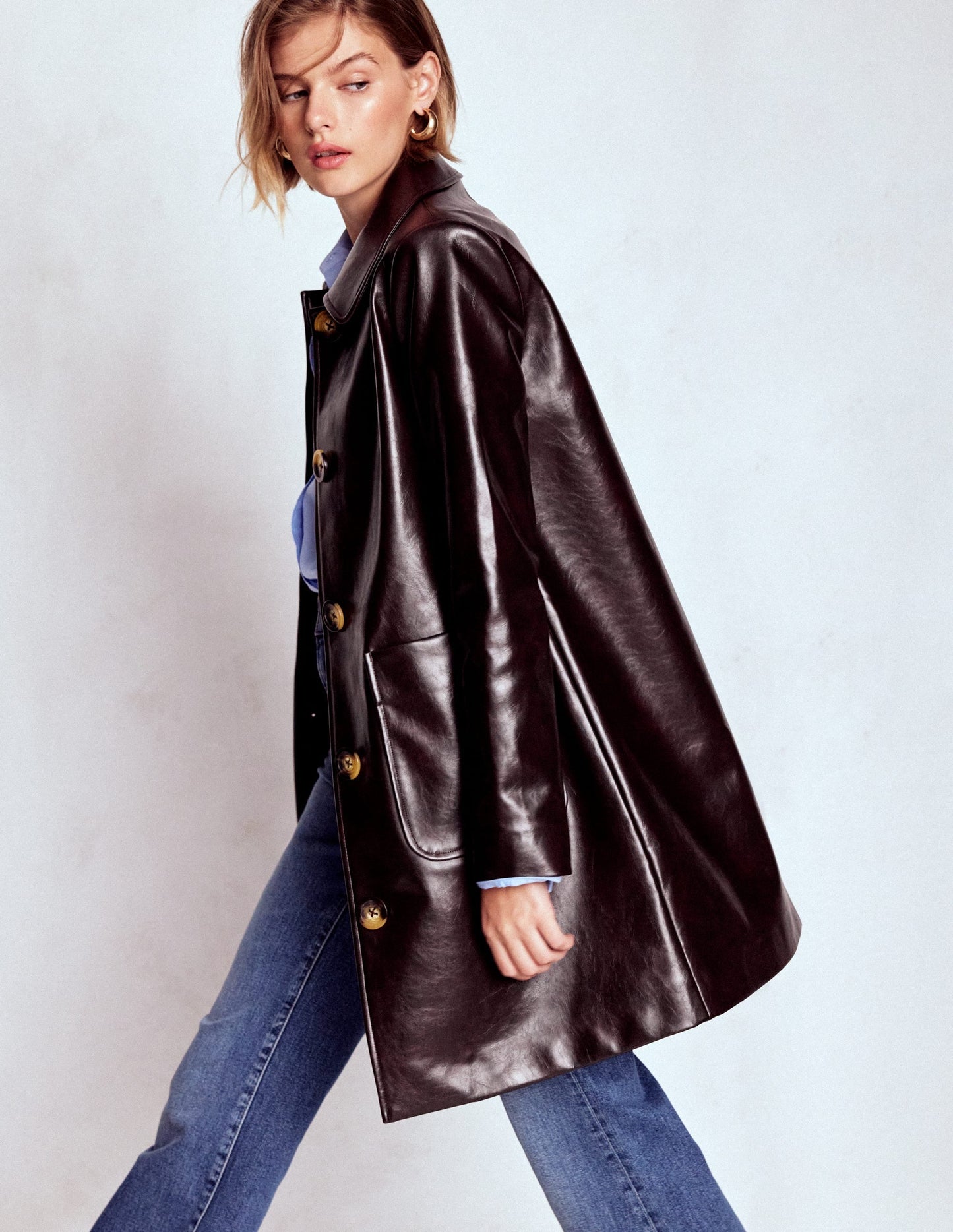 Carlisle Faux Leather Coat-Dark Cherry