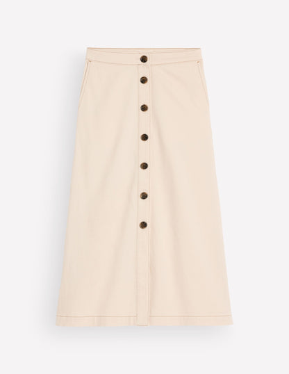 Val Button Denim Midi Skirt-Ecru