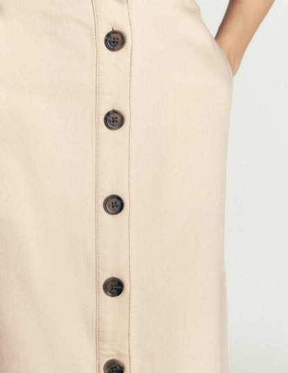 Val Button Denim Midi Skirt-Ecru