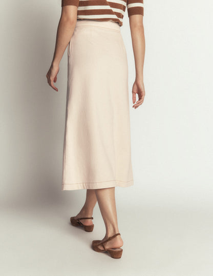 Val Button Denim Midi Skirt-Ecru