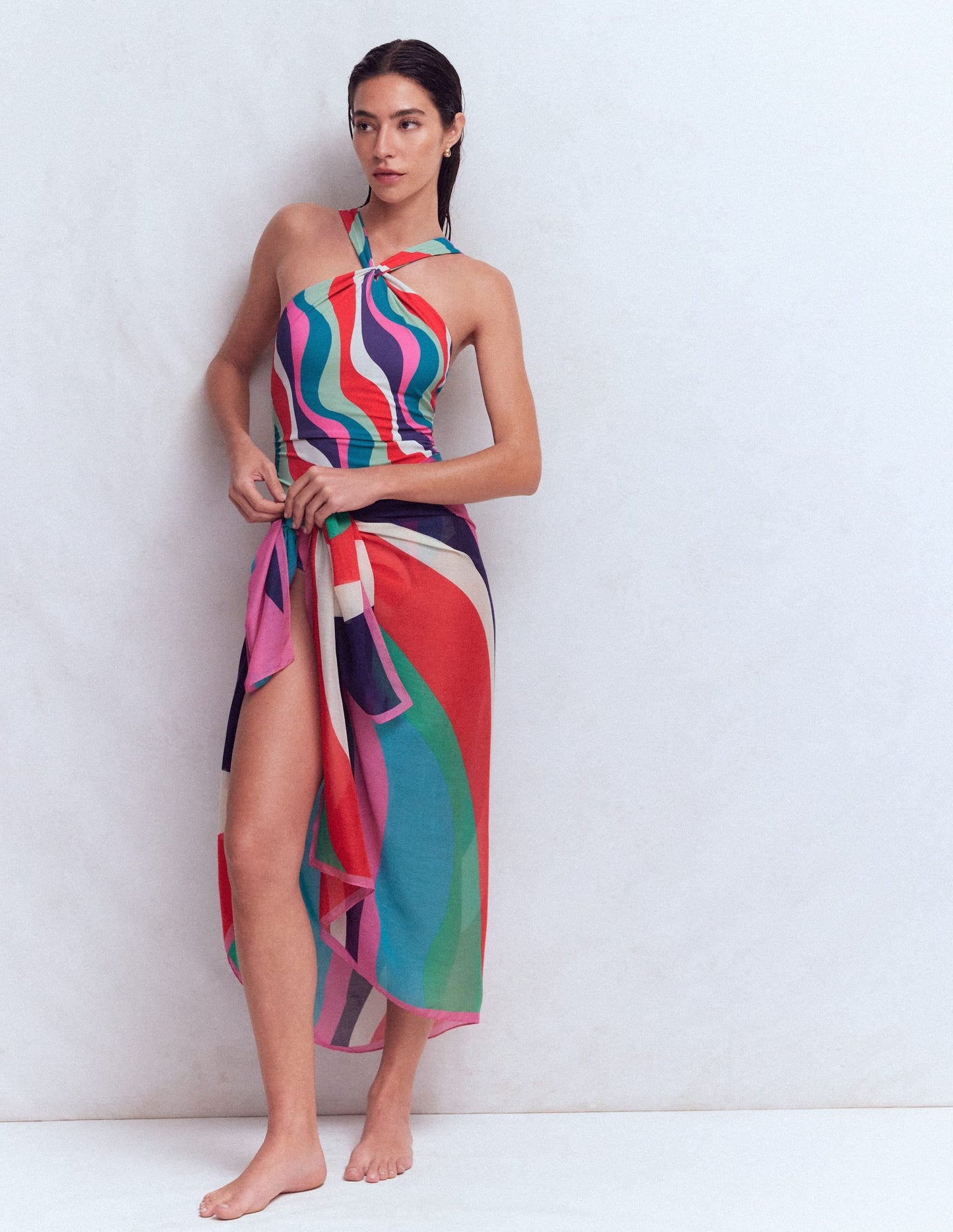 Printed Sarong Scarf-Multi, Rhythmic Wave