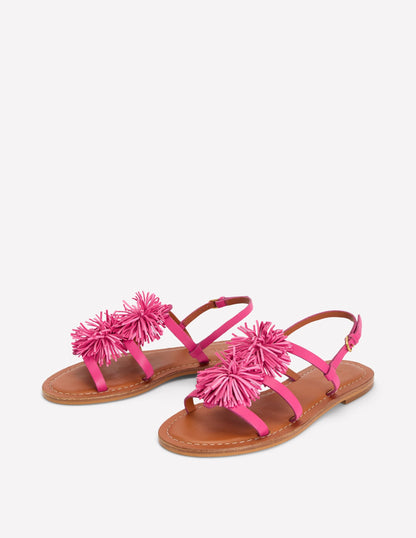 Pom Pom Flat Sandals-Pink