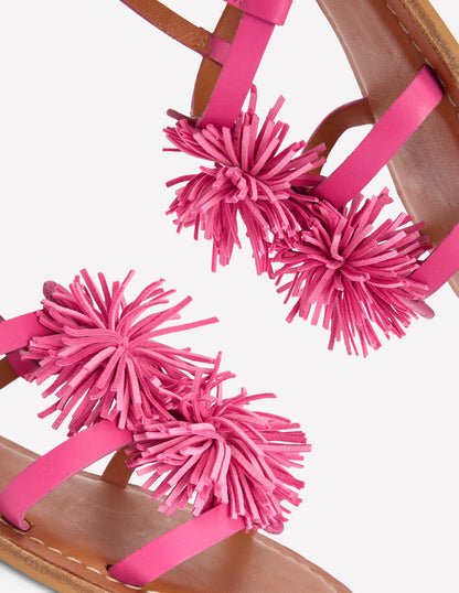 Pom Pom Flat Sandals-Pink