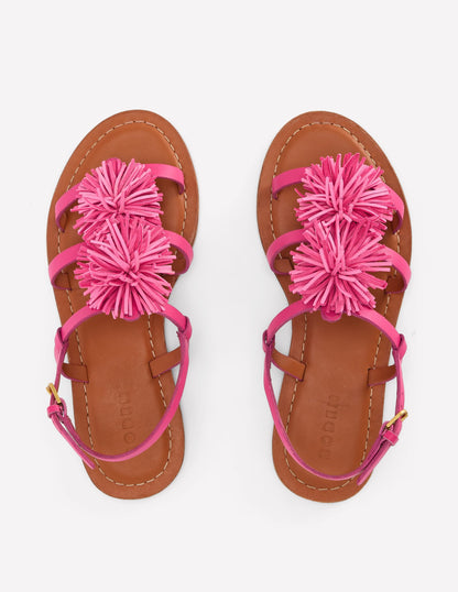 Pom Pom Flat Sandals-Pink