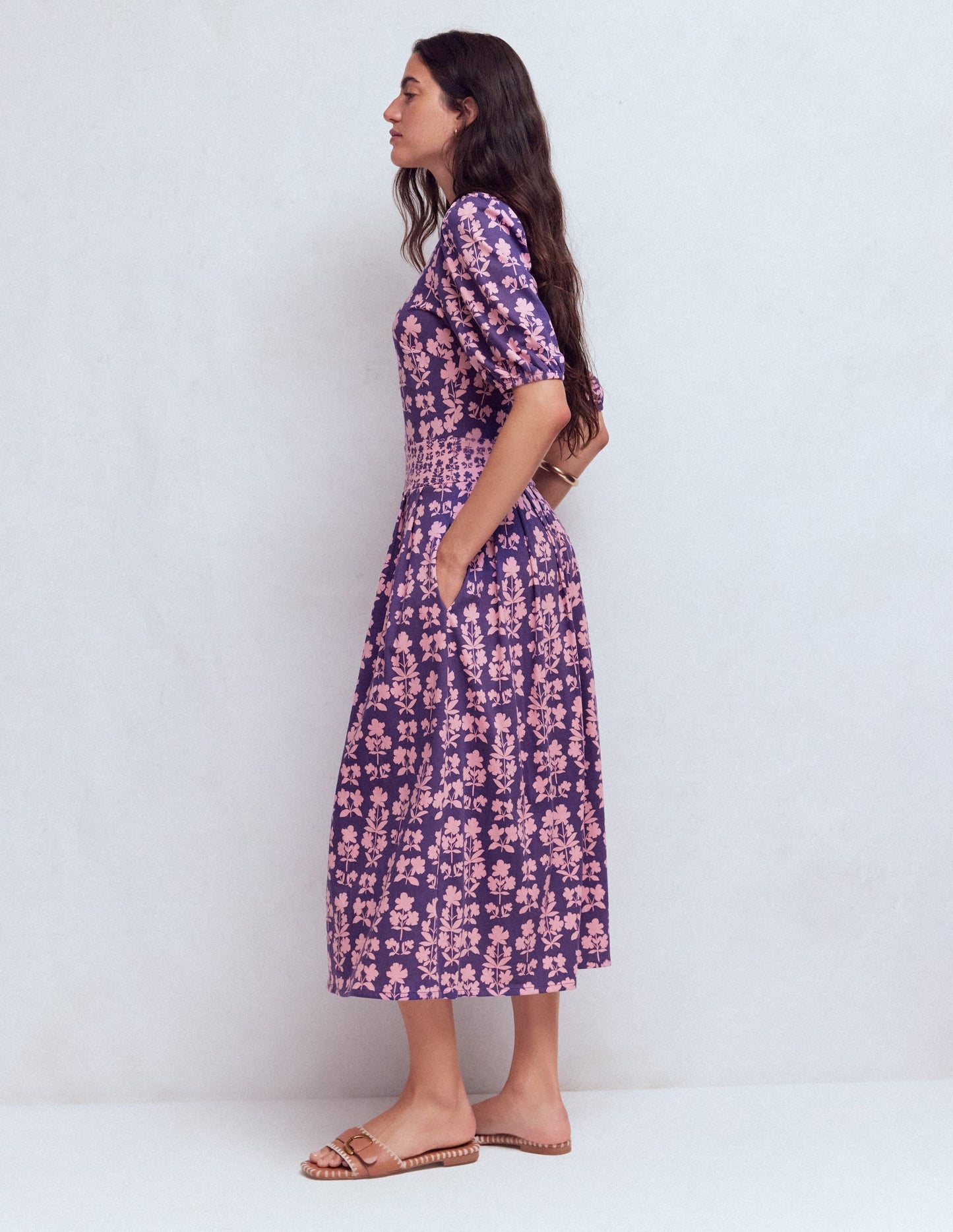 Amber Pleat Jersey Midi Dress-Calla Lilly, Blossom Grove