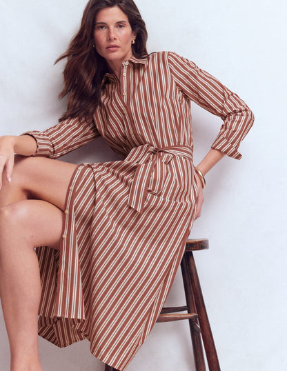 Alexa Cotton Midi Shirt Dress-Red Stripe