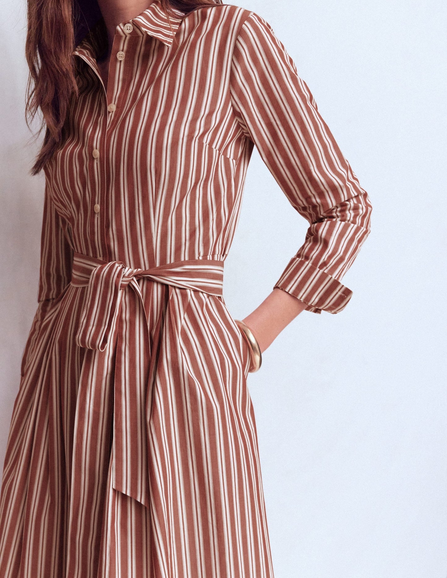 Alexa Cotton Midi Shirt Dress-Red Stripe