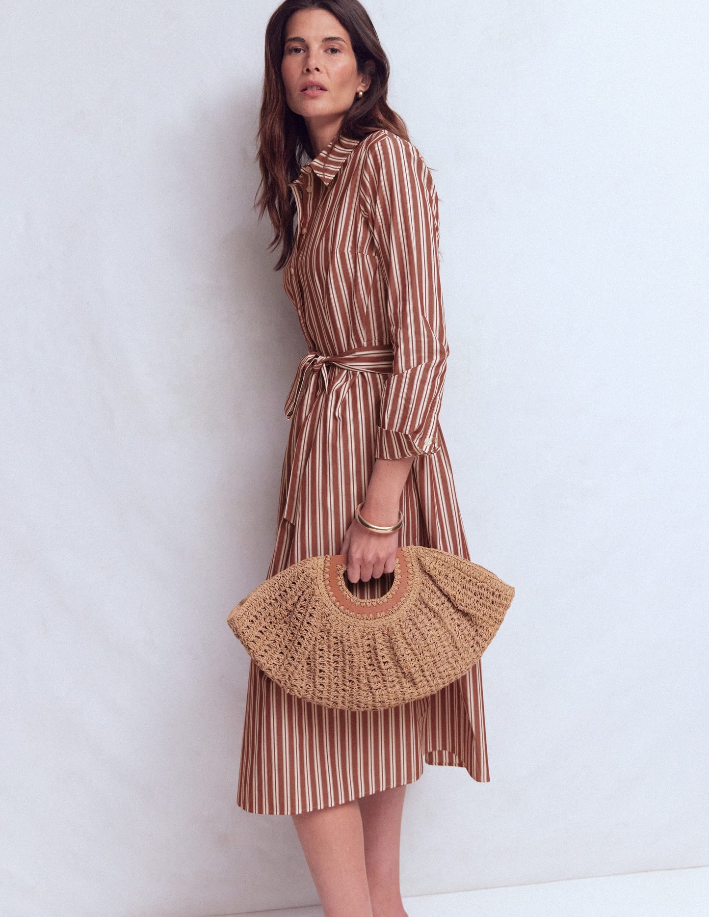Alexa Cotton Midi Shirt Dress-Red Stripe