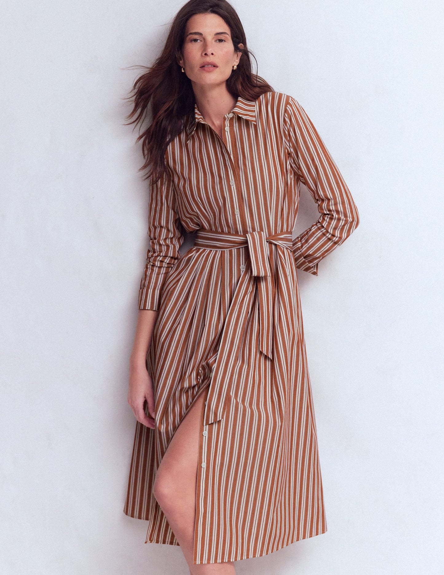 Alexa Cotton Midi Shirt Dress-Red Stripe