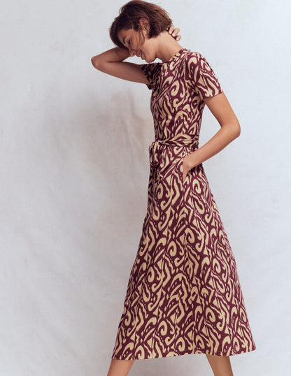 Naomi Jersey Midi Dress-Deep Wisteria, Ikat