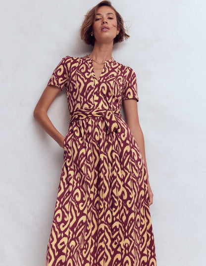 Naomi Jersey Midi Dress-Deep Wisteria, Ikat