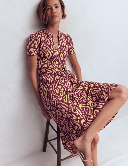 Naomi Jersey Midi Dress-Deep Wisteria, Ikat