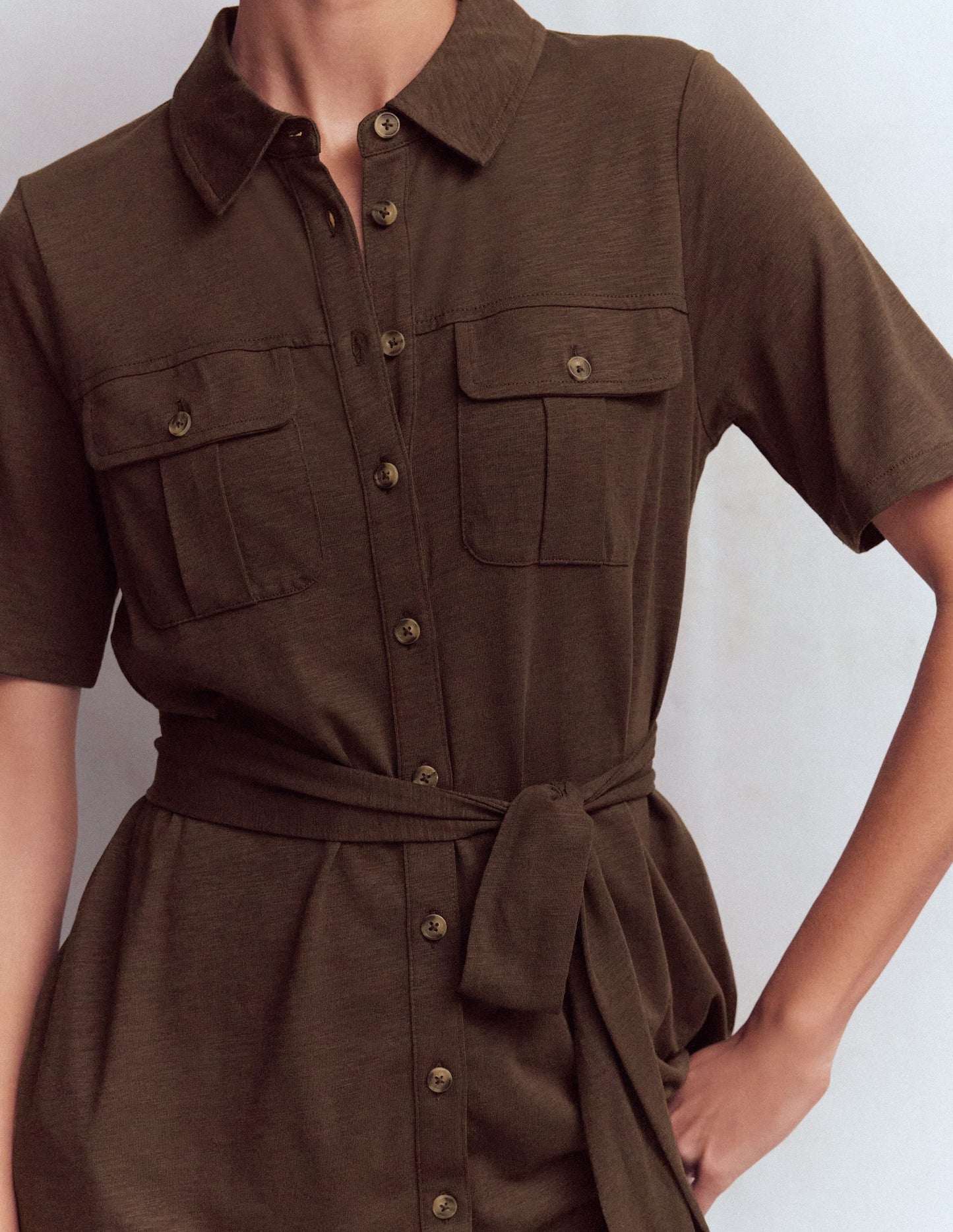 Mavis Midi Jersey Shirt Dress-Bitter Chocolate