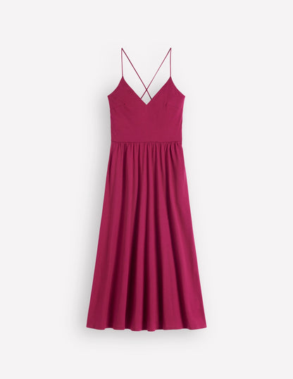 Cross Back Jersey Dress-Beet Red