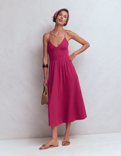Cross Back Jersey Dress-Beet Red