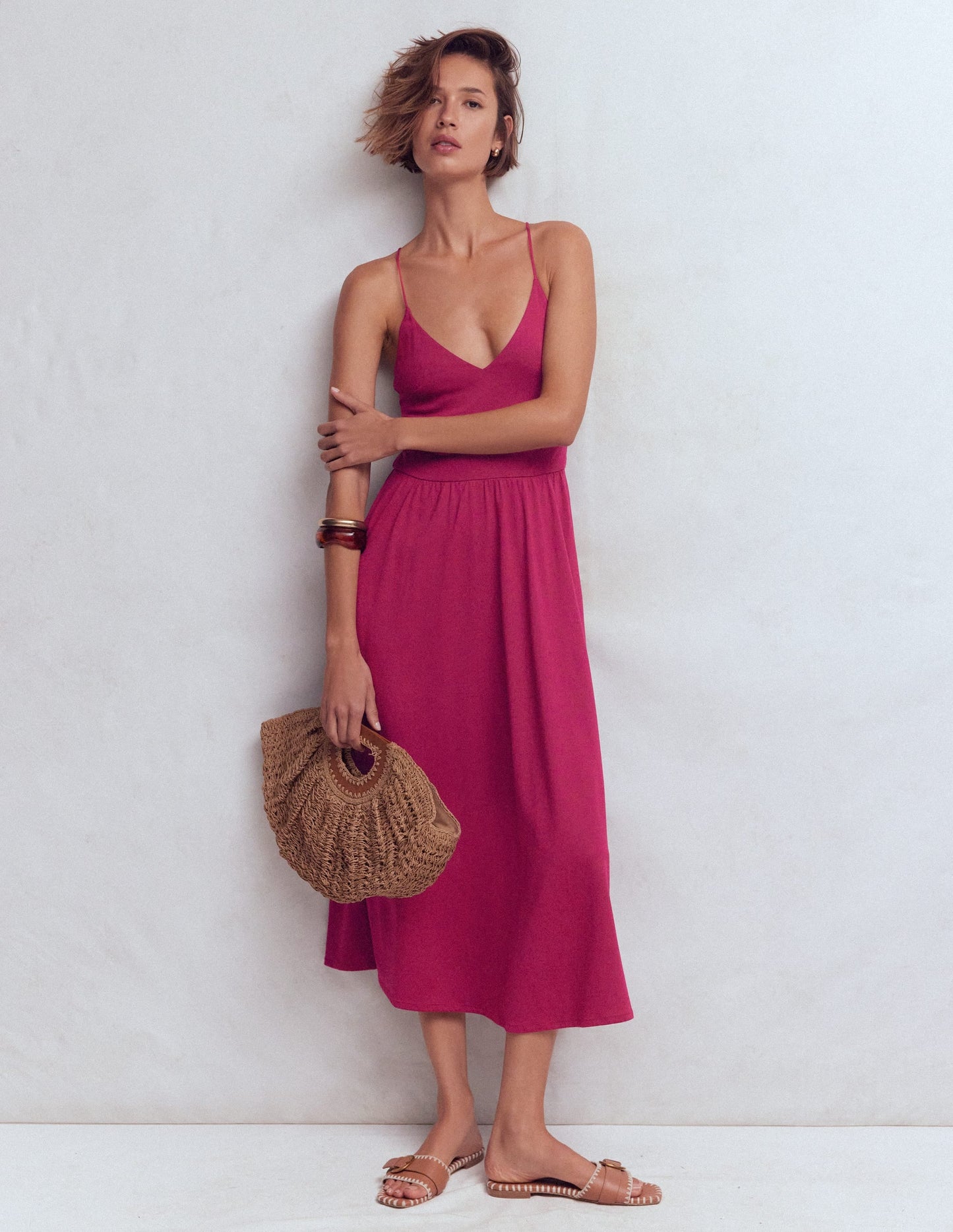 Cross Back Jersey Dress-Beet Red