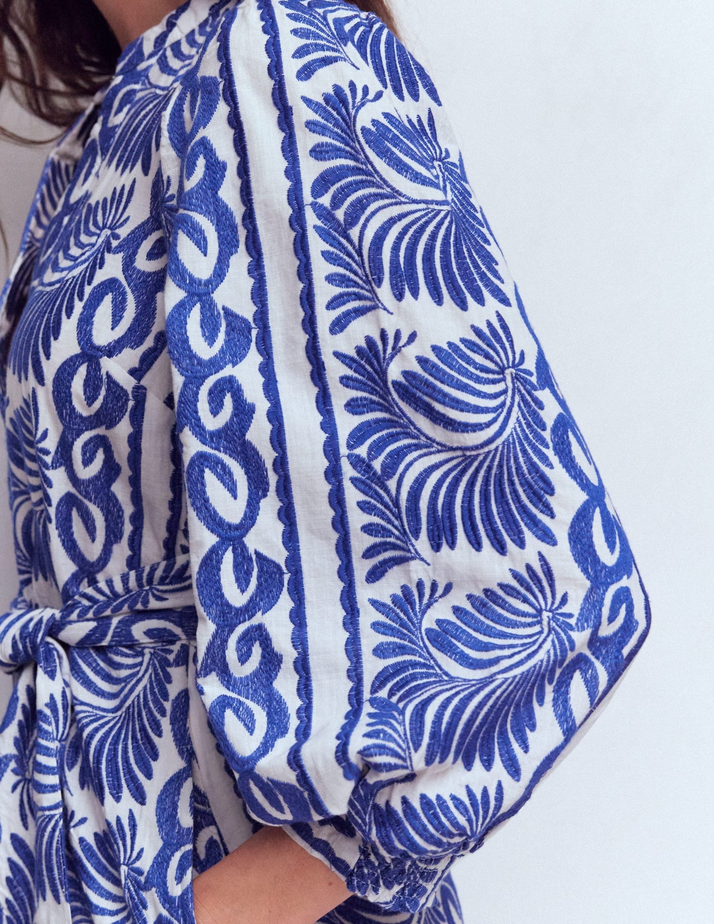 Octavia Cotton Dress-Blue Ivory Embroidery