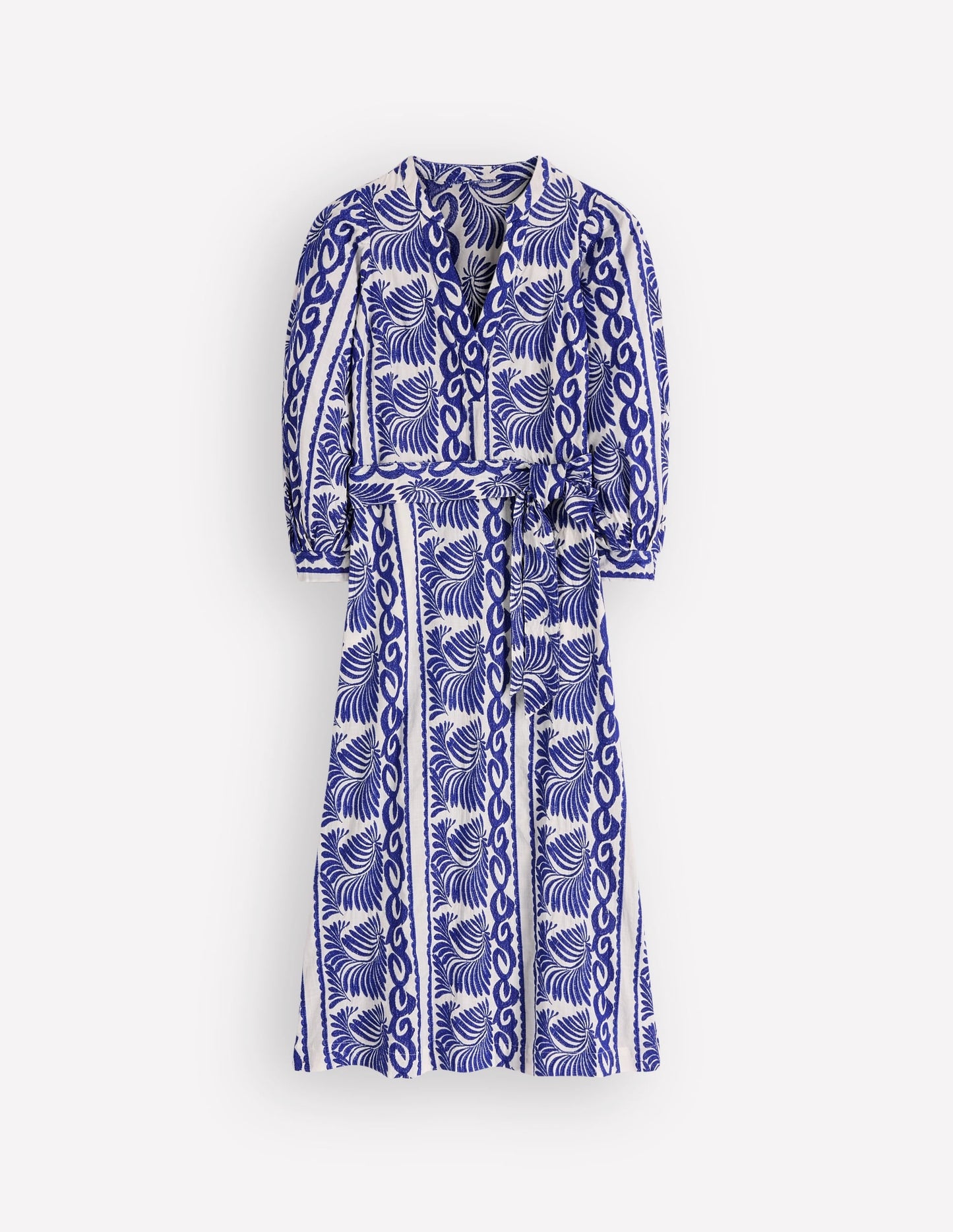Octavia Cotton Dress-Blue Ivory Embroidery