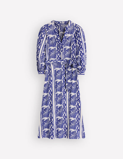 Octavia Cotton Dress-Blue Ivory Embroidery