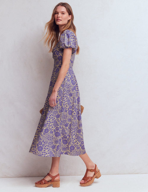 Twist Front Linen Blend Dress-Han Purple, Flowerbed Bloom