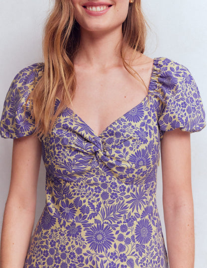 Twist Front Linen Blend Dress-Han Purple, Flowerbed Bloom