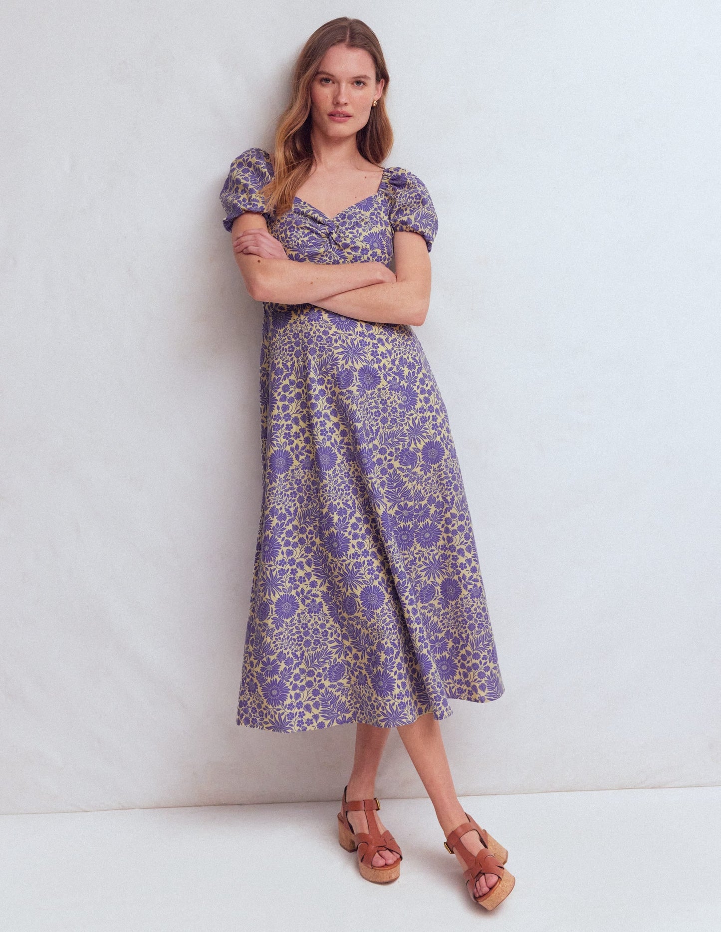 Twist Front Linen Blend Dress-Han Purple, Flowerbed Bloom