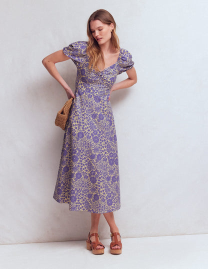 Twist Front Linen Blend Dress-Han Purple, Flowerbed Bloom