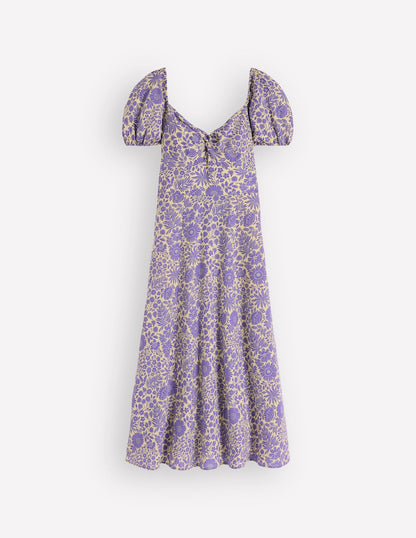 Twist Front Linen Blend Dress-Han Purple, Flowerbed Bloom