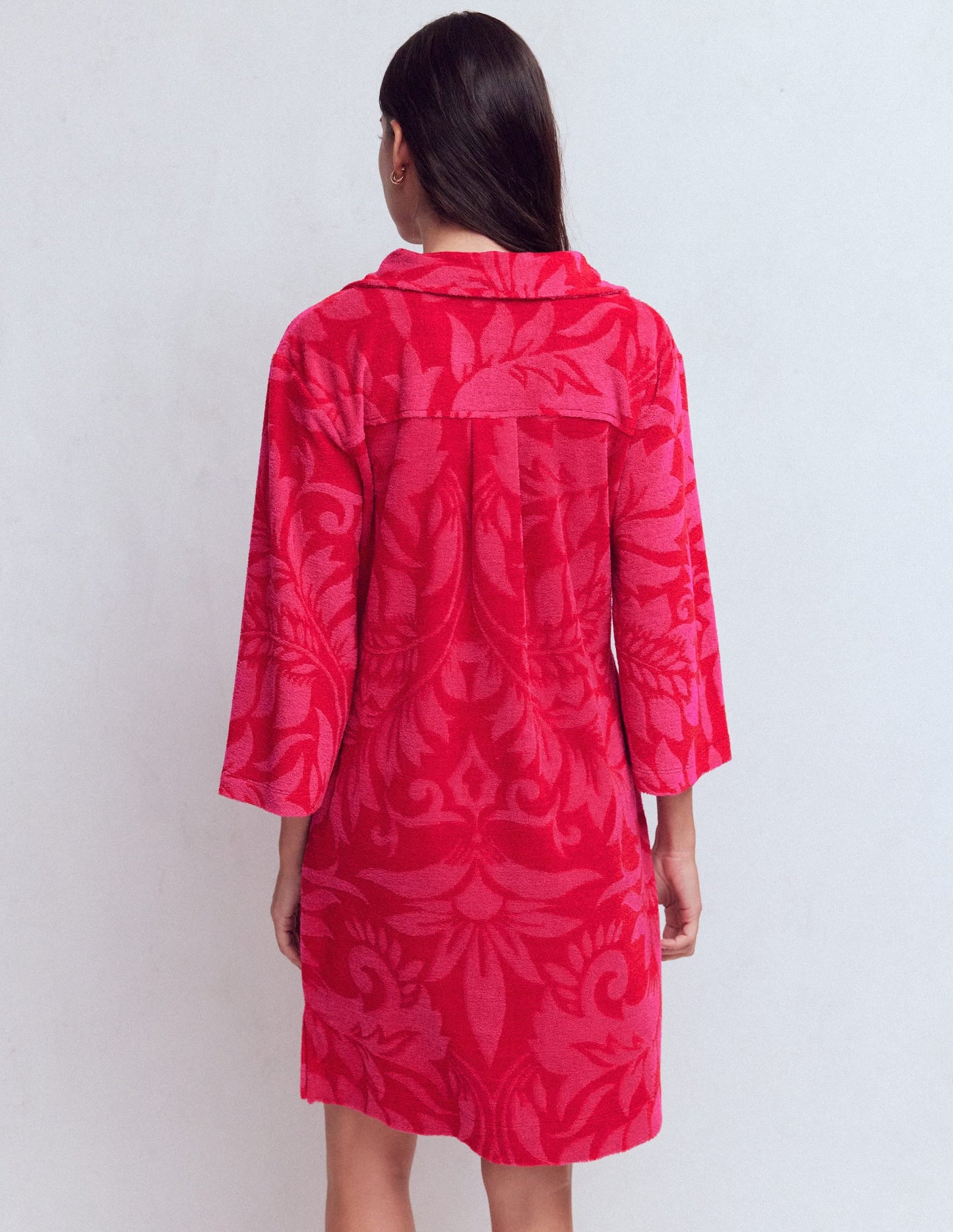 Short Collared Towelling Dress-Merida Red, Ornamental Foliage