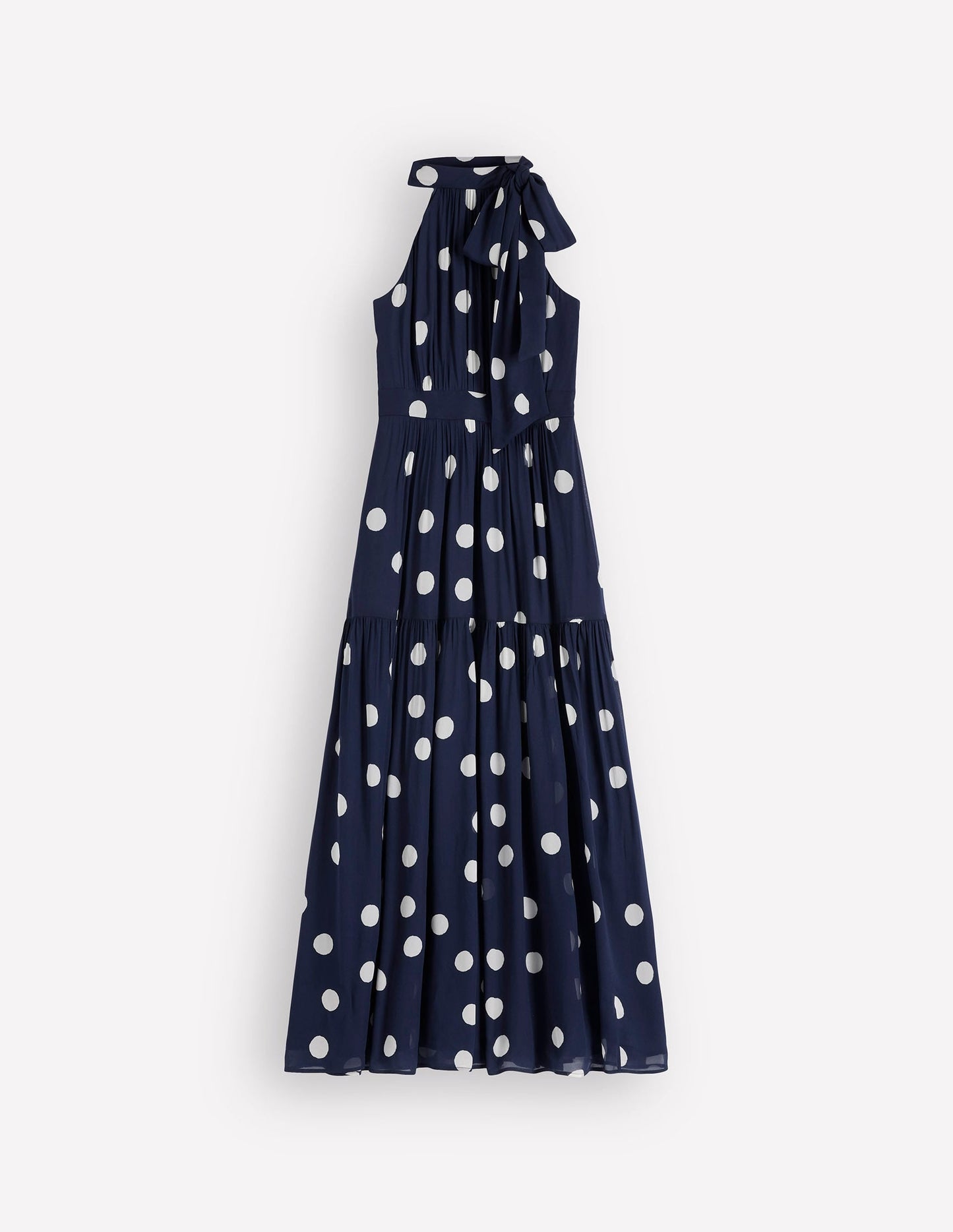 Roisin Tie Neck Maxi Dress-Navy Painted Dot Spaced