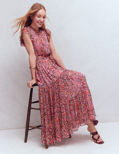 High Neck Sleeveless Dress-Multi Leopard Flow