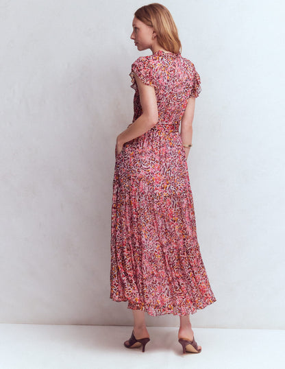 High Neck Sleeveless Dress-Multi Leopard Flow
