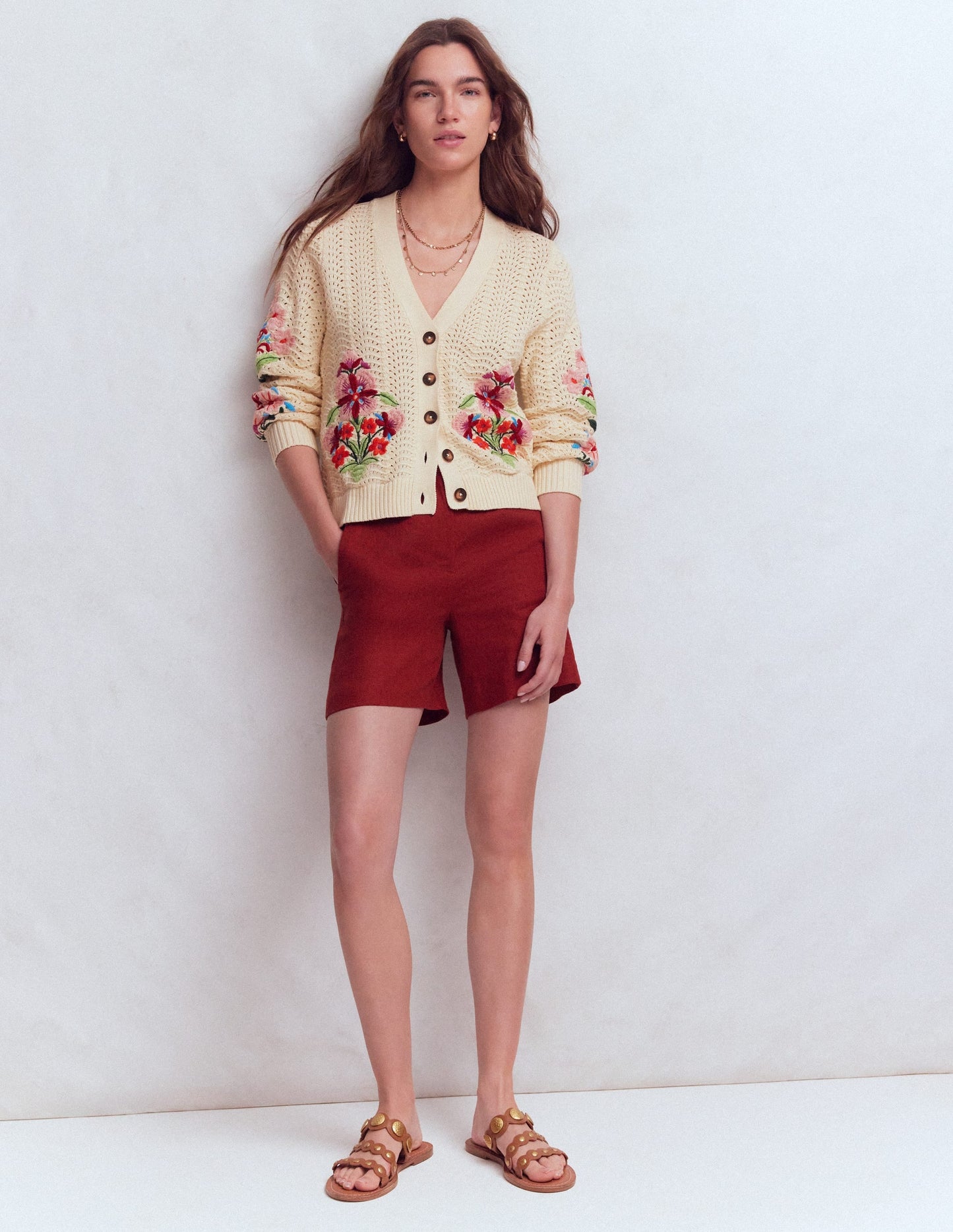 Relaxed Cotton Stitch Cardigan-Ivory, Embroidery