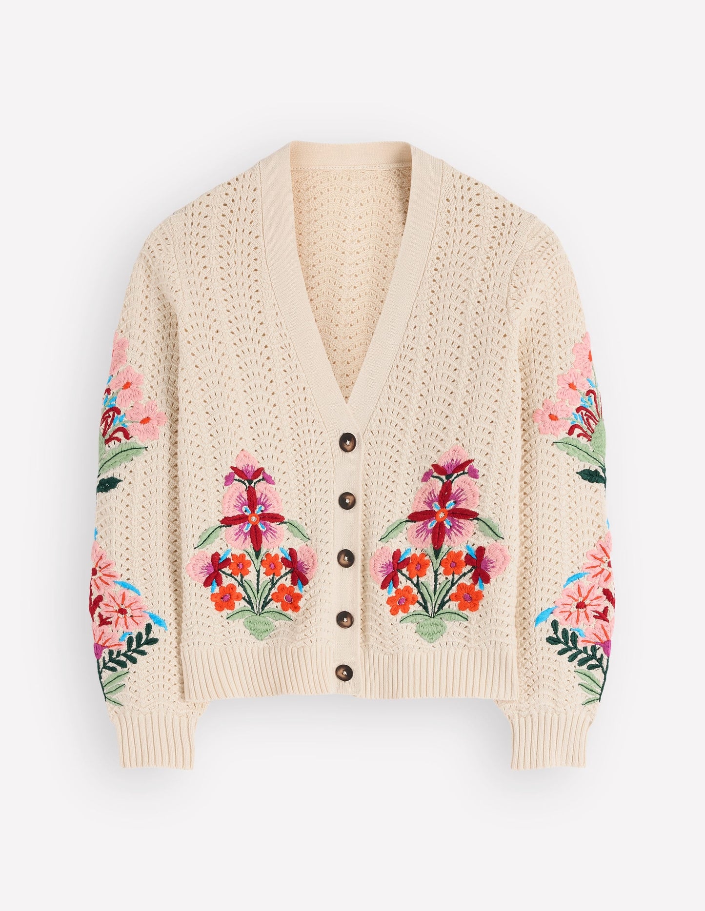 Relaxed Cotton Stitch Cardigan-Ivory, Embroidery