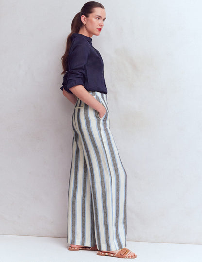 Belgravia Linen Pants-Blue and White Stripe